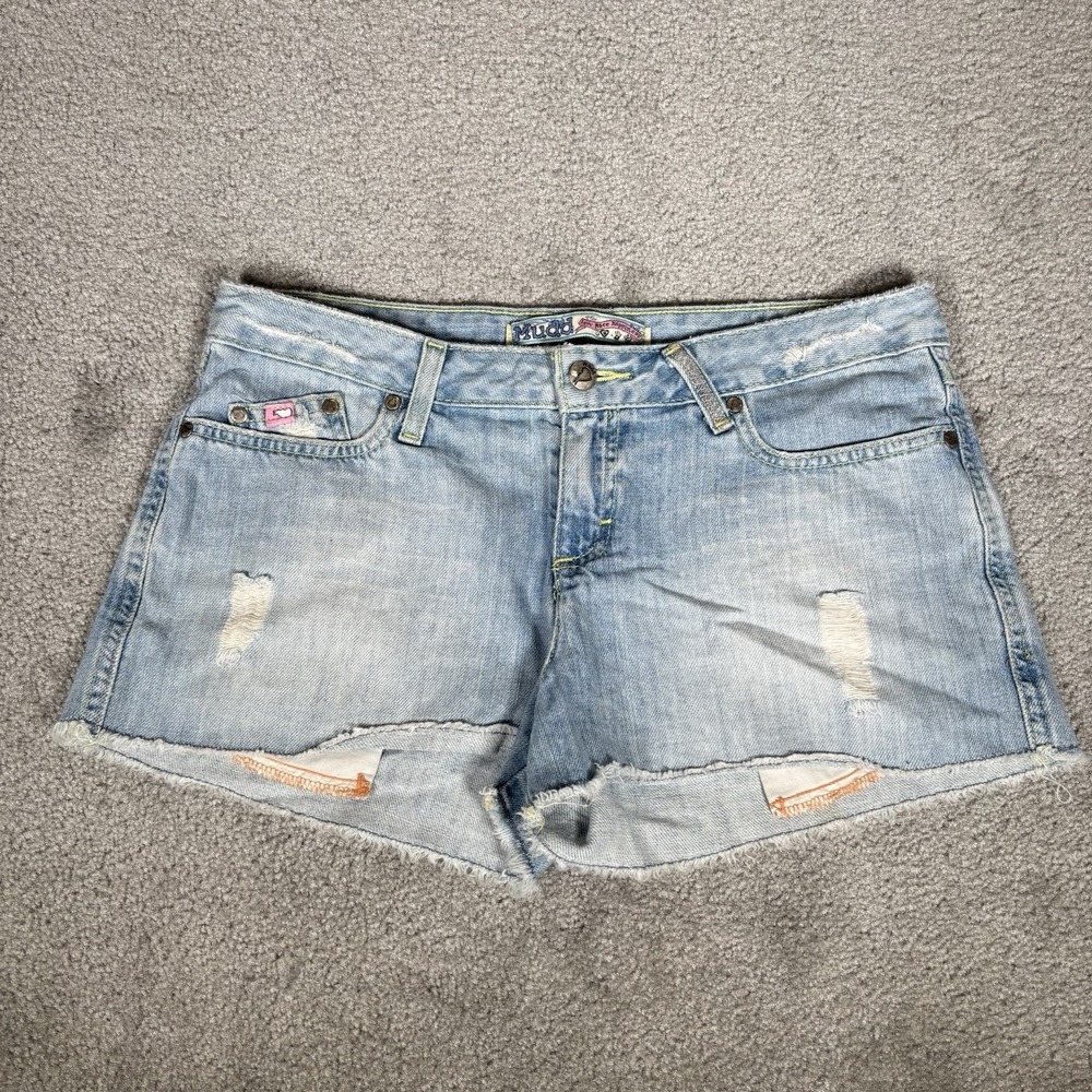 Vintage Mudd Jean Shorts Womens 9 Mid Rise Cut Off Light Blue Denim Micro Y2K